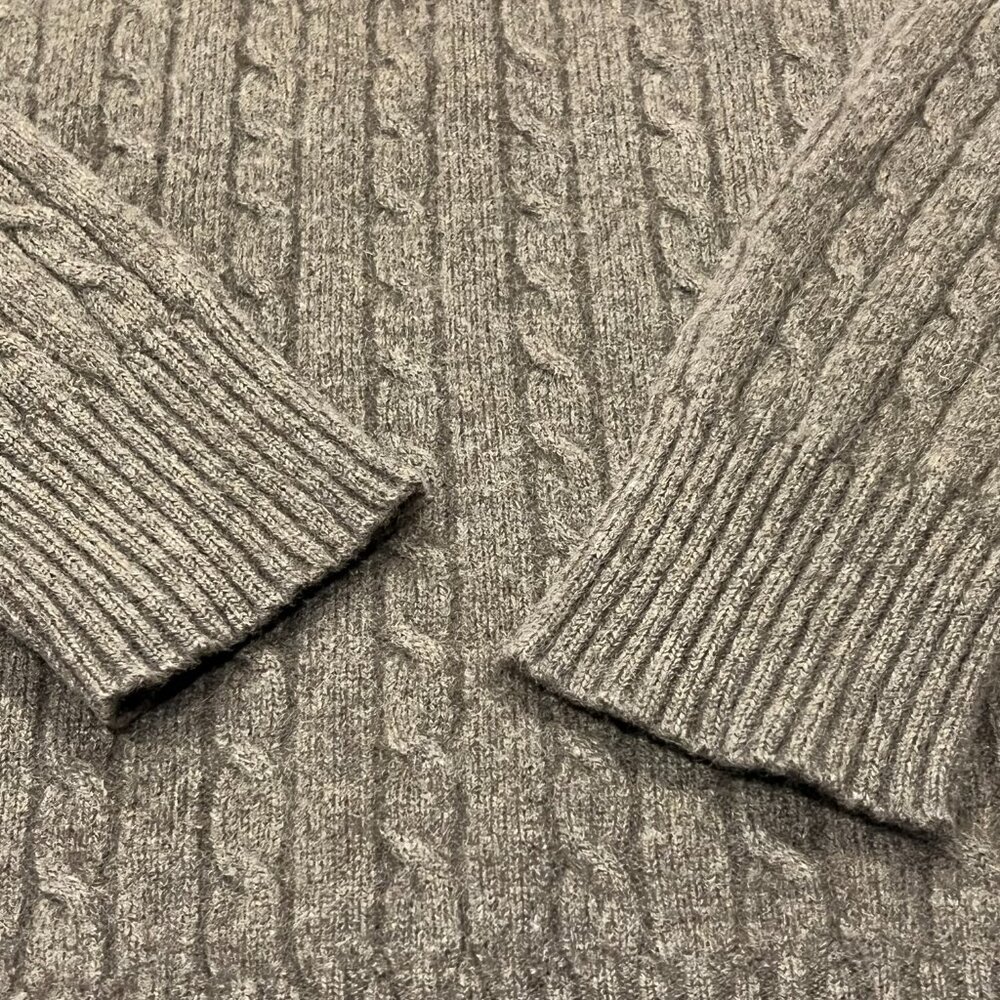 Allen Solly Cashmere 2-Ply Cable Knit Polo Sweater, Olive Green, L - Picture 3 of 8
